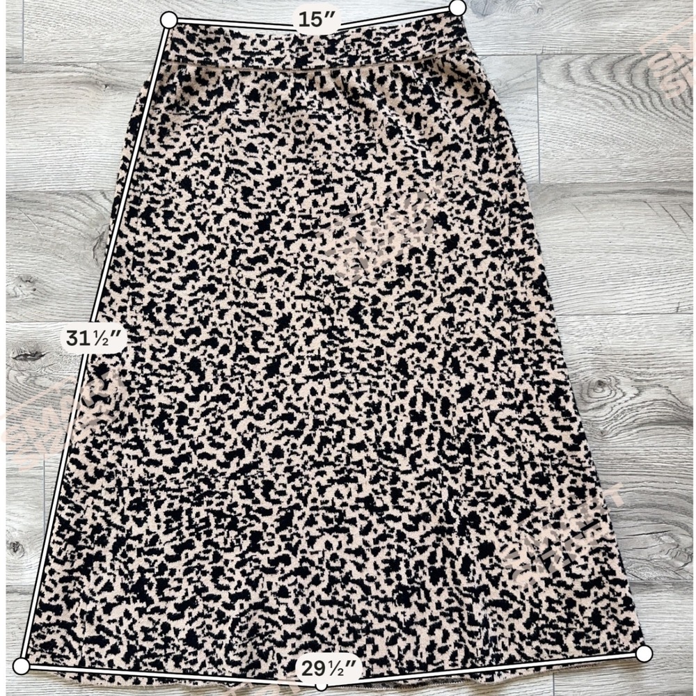 Premise Leopard Print Knit‎ Midi Skirt A-Line Pull-on Elastic Waist Quiet Luxury - Picture 4 of 7